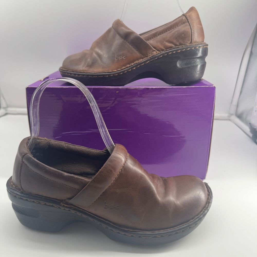 b.o.c. Born Concept Brown Leather Clogs Slip On Platform Wedge Shoes